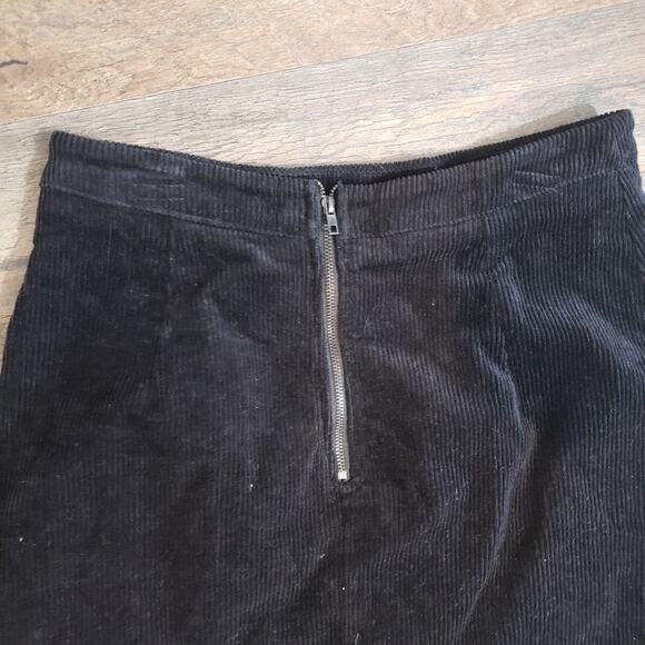 Grommets Lace Up Corduroy Zip Rib Black A-Line Mini Skirt Grunge Goth Witchy S - Picture 9 of 12